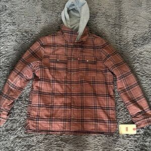 NWT Large Levi's Plaid Jacket with Gray Hood